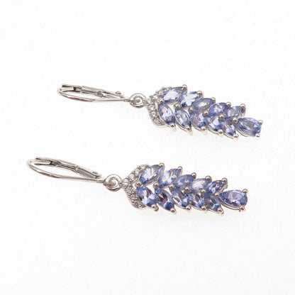 Chuck Clemency 925 Sterling Silver Real Tanzanite & White Topaz Dangle Earrings