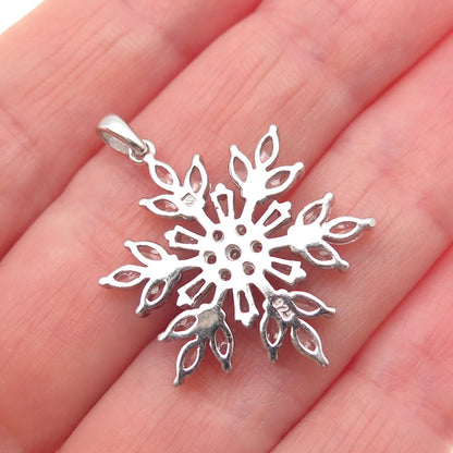 925 Sterling Silver Round Marquise & Tapered Baguette-Cut C Z Snowflake Pendant