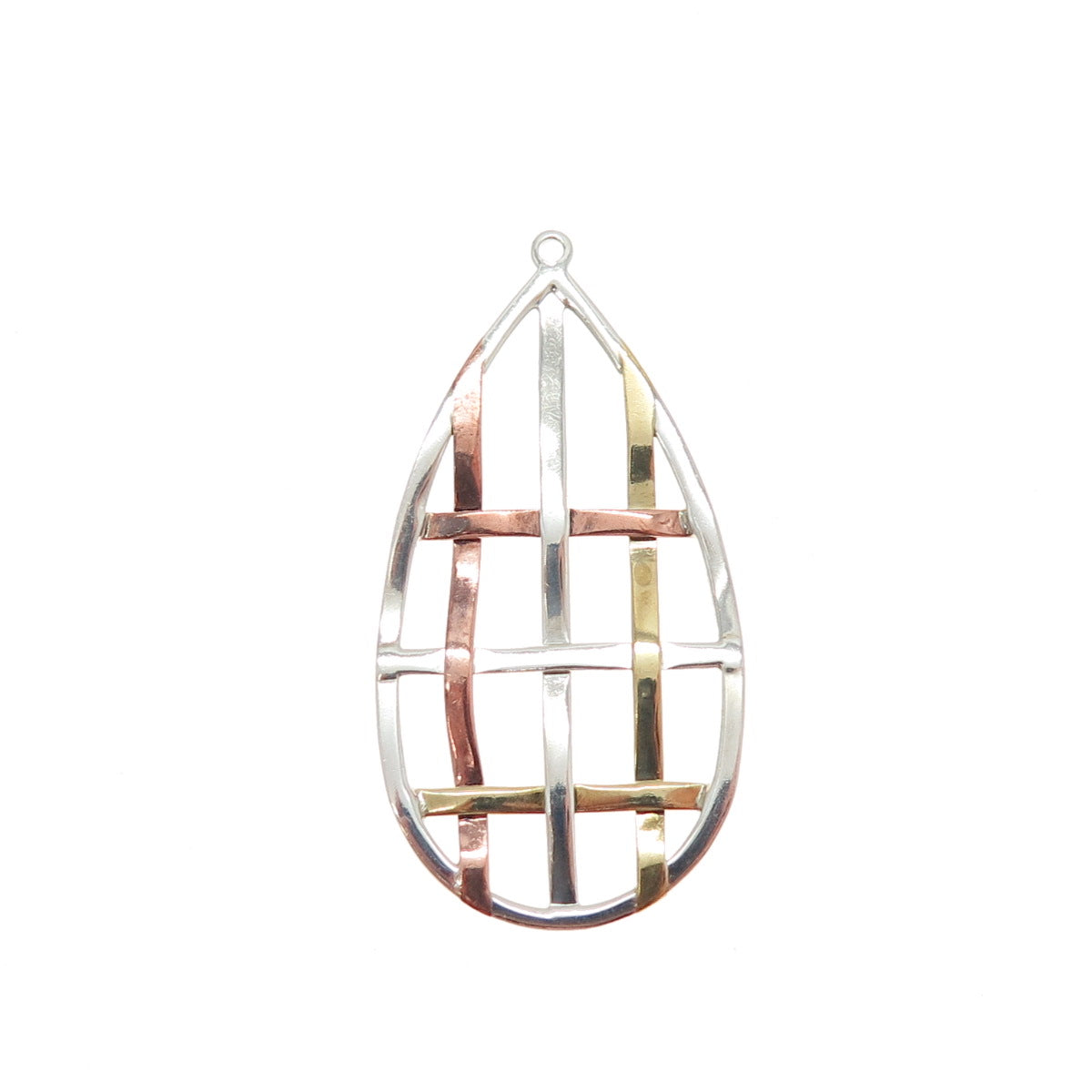 ROBERT LEE MORRIS 925 Sterling Brass & Copper Vintage Woven Teardrop Pendant