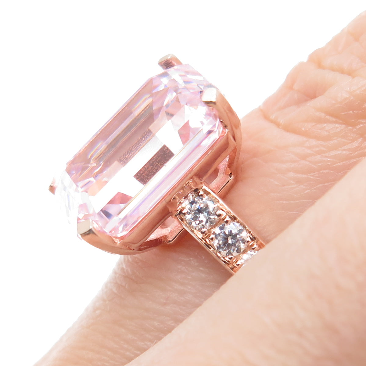 925 Sterling Silver Rose Gold Plated Pink & White Multi-Cut C Z Ring Size 6.25