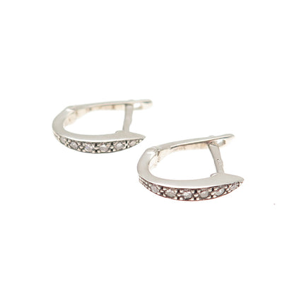 925 Sterling Silver Real Round-Cut Diamond Hoop Earrings