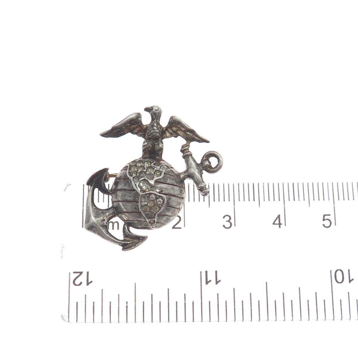 TRIFARI 925 Sterling Silver Antique Rhinestone US Marine Corps Oxidized Brooch