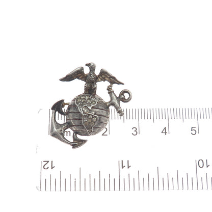 TRIFARI 925 Sterling Silver Antique Rhinestone US Marine Corps Oxidized Brooch