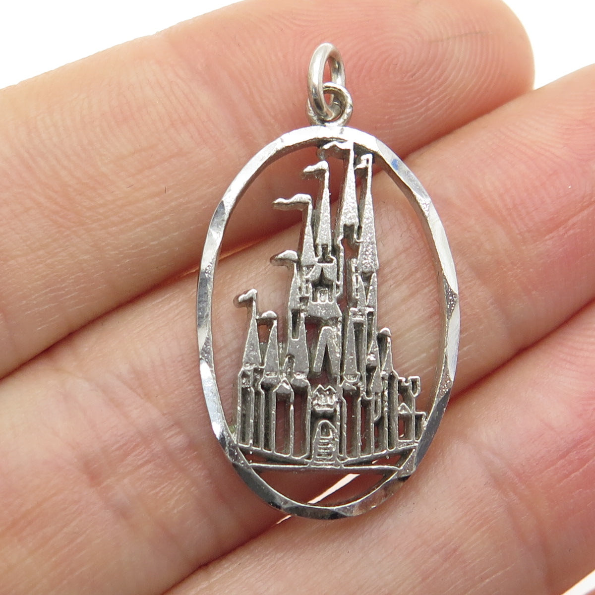 WALT DISNEY 925 Sterling Silver Vintage Cinderella Castle Charm Pendant