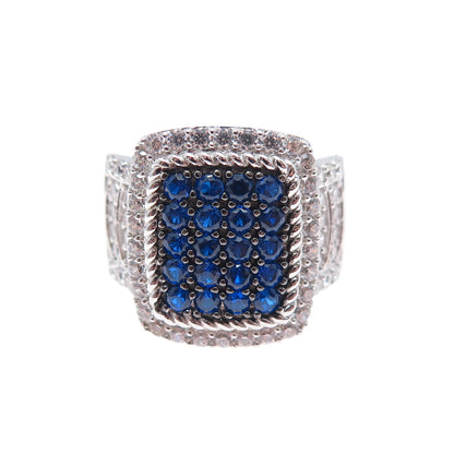 925 Sterling Silver Round-Cut Blue & White C Z Ring Size 7