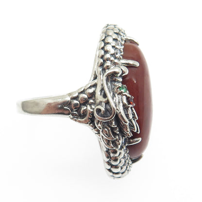 925 Sterling Silver Vintage Jasper Chrome Diopside Garnet & C Z Ring Size 8.25