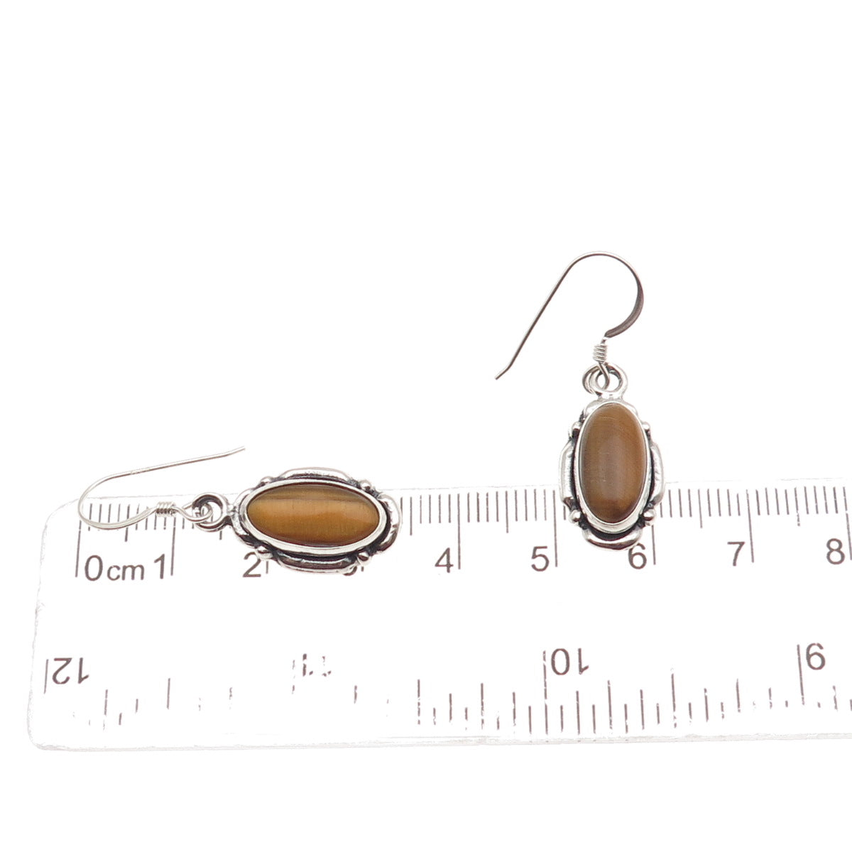 Five Star 925 Sterling Silver Vintage Real Tiger Eye Oxidized Dangle Earrings
