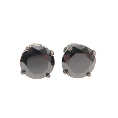 925 Sterling Silver Black Rhodium Round-Cut C Z Stud Earrings