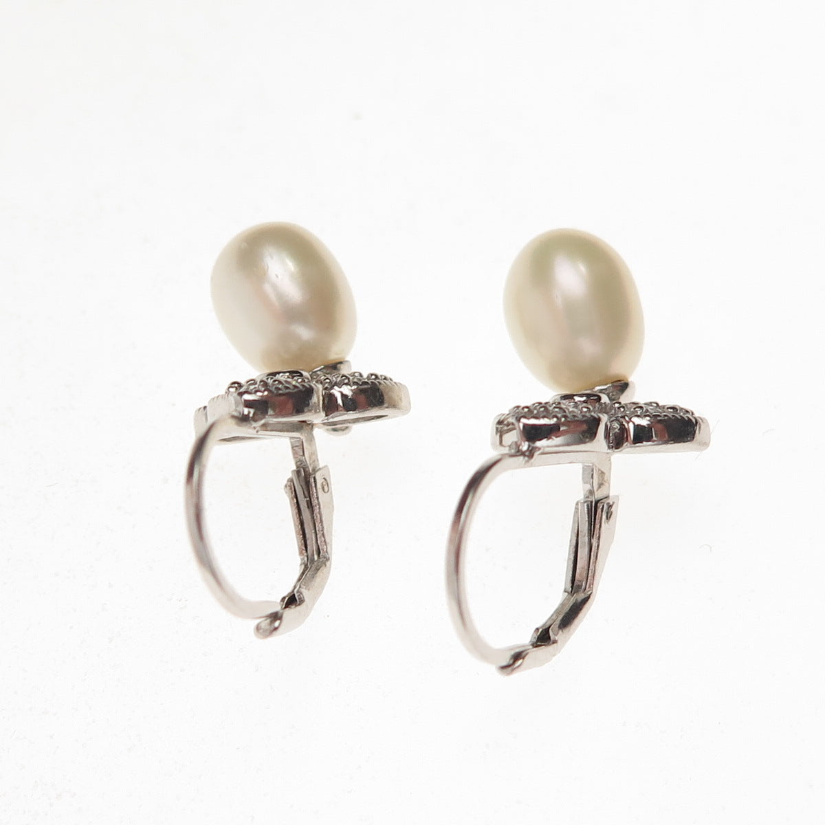 ESPO Joseph Esposito 925 Sterling Silver Real Pearl & C Z Floral Earrings