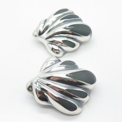 925 Sterling Silver Vintage Mexico Real Grey Onyx Gemstone Clip On Earrings