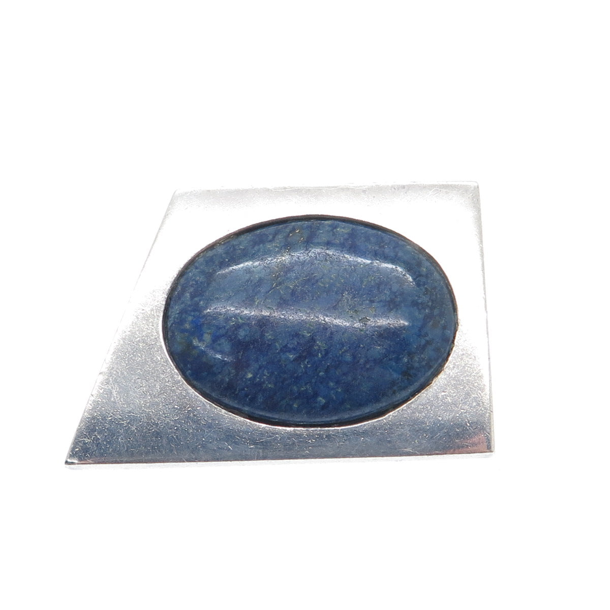 950 Silver Vintage Mexico Real Lapis Lazuli Modernist Geometric Pendant