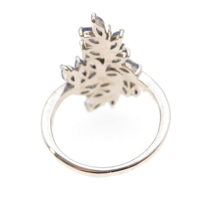 Chuck Clemency Sterling Silver Real Marquise-Cut Tanzanite Floral Ring Size 8