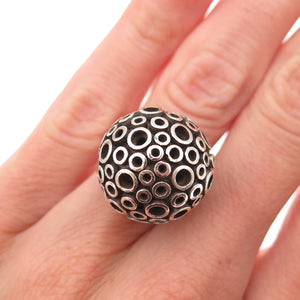 925 Sterling Silver Vintage Modernist Ball Oxidized Adjustable Ring Size 5.25