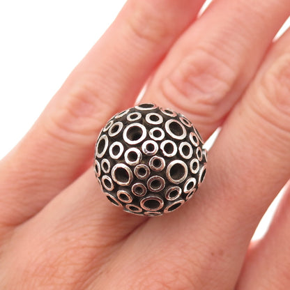 925 Sterling Silver Vintage Modernist Ball Oxidized Adjustable Ring Size 5.25