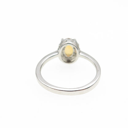 925 Sterling Silver Real Oval-Cut Citrine & Round-Cut C Z Ring Size 6