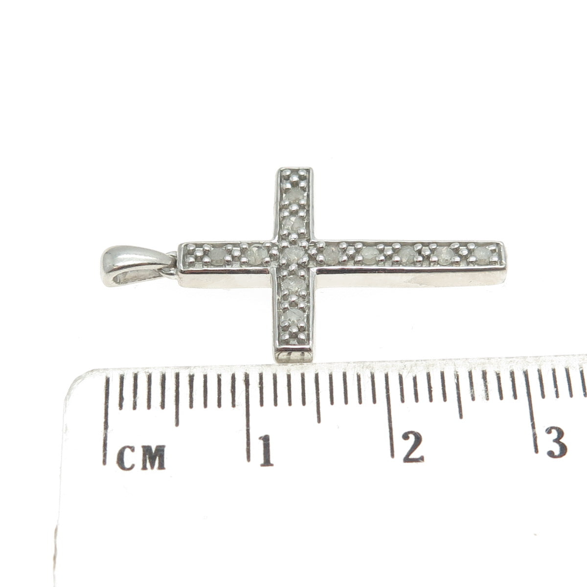 925 Sterling Silver Real Round-Cut Diamond Cross Pendant