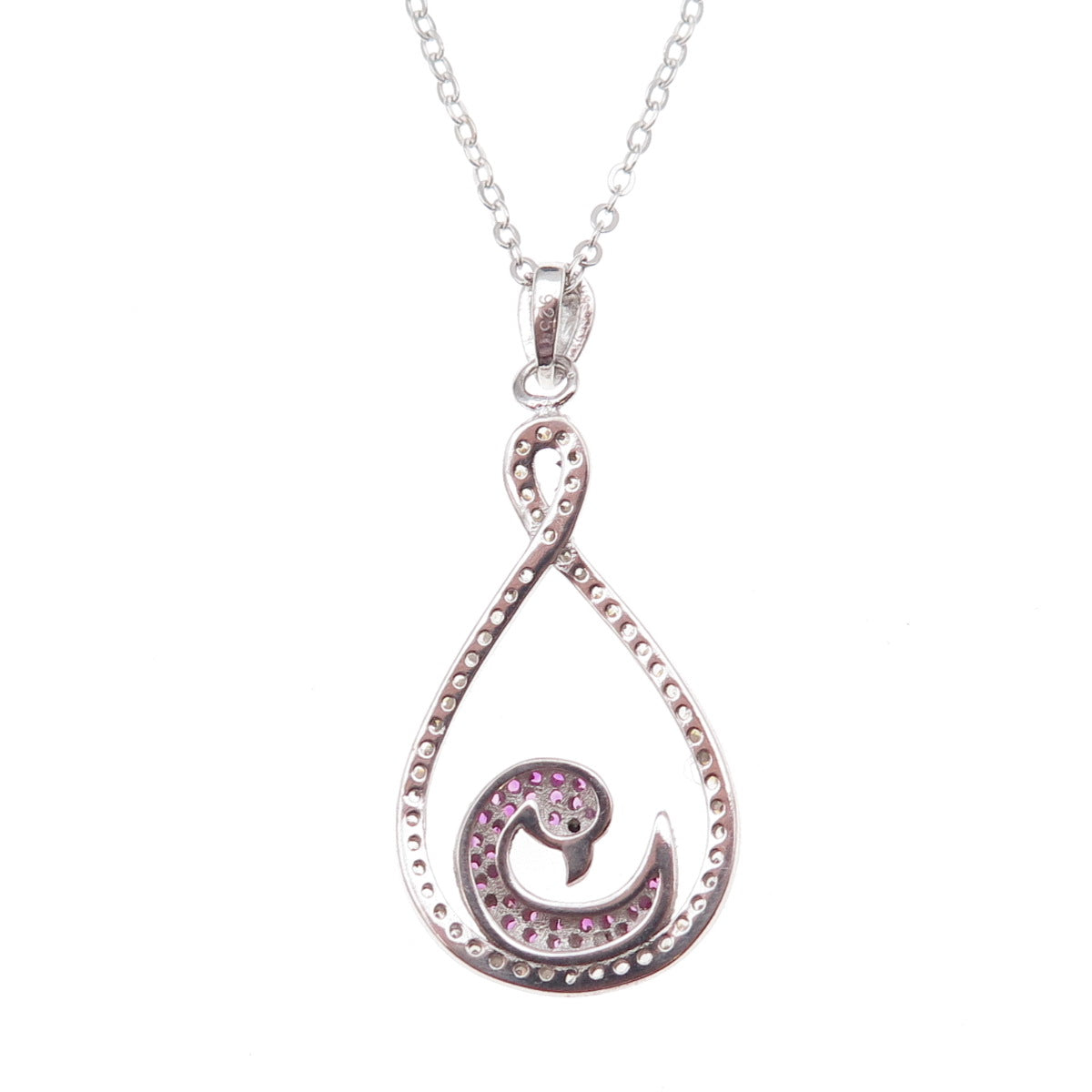 925 Sterling Silver Lab-Created Ruby Real White Topaz Swan Chain Necklace 18"