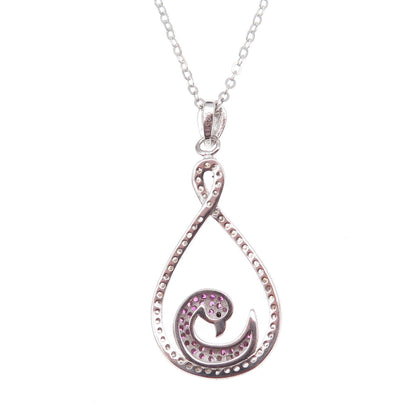 925 Sterling Silver Lab-Created Ruby Real White Topaz Swan Chain Necklace 18"