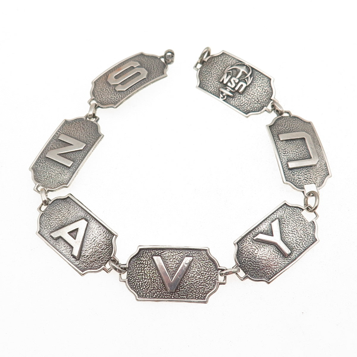 925 Sterling Silver Antique WWII US Navy Oxidized Bracelet 7.25" (missing lock)