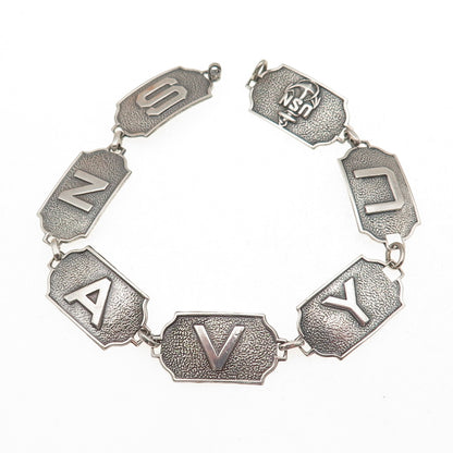 925 Sterling Silver Antique WWII US Navy Oxidized Bracelet 7.25" (missing lock)