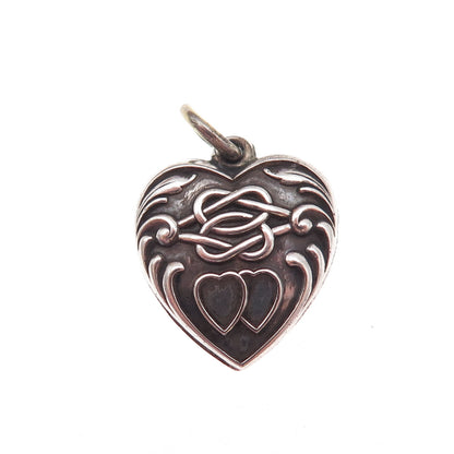 925 Sterling Silver Antique Art Deco Chatelaine Heart Knot Charm Pendant