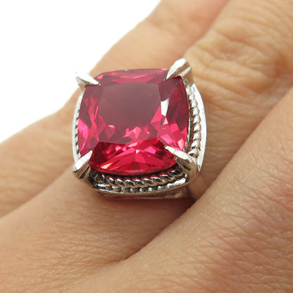 925 Sterling Silver Cushion-Cut Lab-Created Pink Sapphire Ring Size 6.25