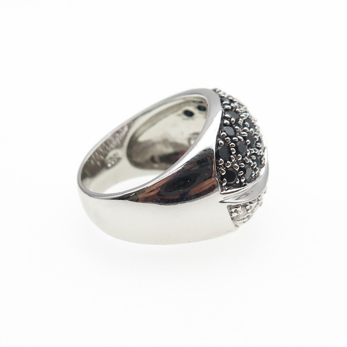 925 Sterling Silver Real Round-Cut Black Spinel & C Z Yin Yang Ring Size 6.25