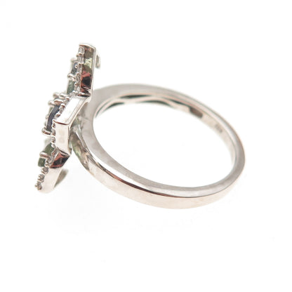 Chuck Clemency 925 Sterling Real Green Amethyst & White Topaz Floral Ring Size 8