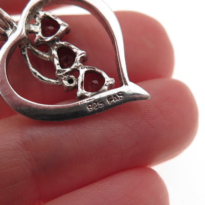 925 Sterling Silver Real Red Garnet Heart Charm Pendant