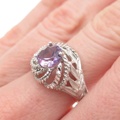 925 Sterling Silver Vintage Real Amethyst Twisted Ring Size 6.75