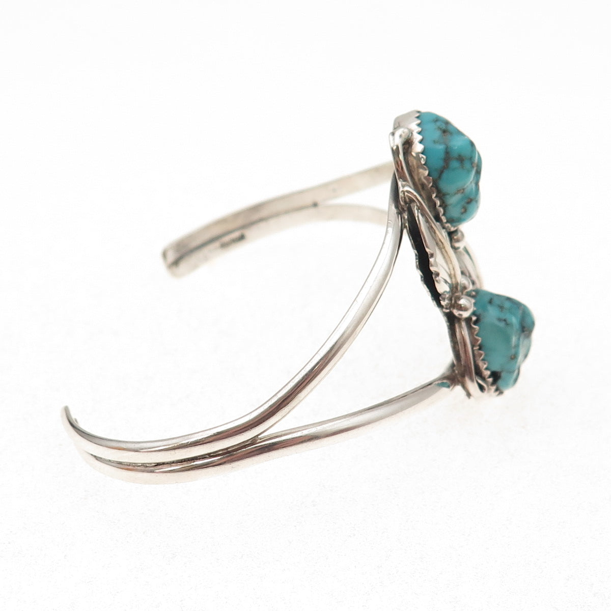 Old Pawn 925 Sterling Silver Vintage Turquoise Floral Adjustable Bracelet 6.25"