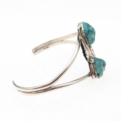 Old Pawn 925 Sterling Silver Vintage Turquoise Floral Adjustable Bracelet 6.25"