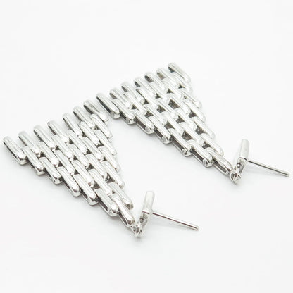 925 Sterling Silver Vintage Graduated Modernist Dangling Earrings