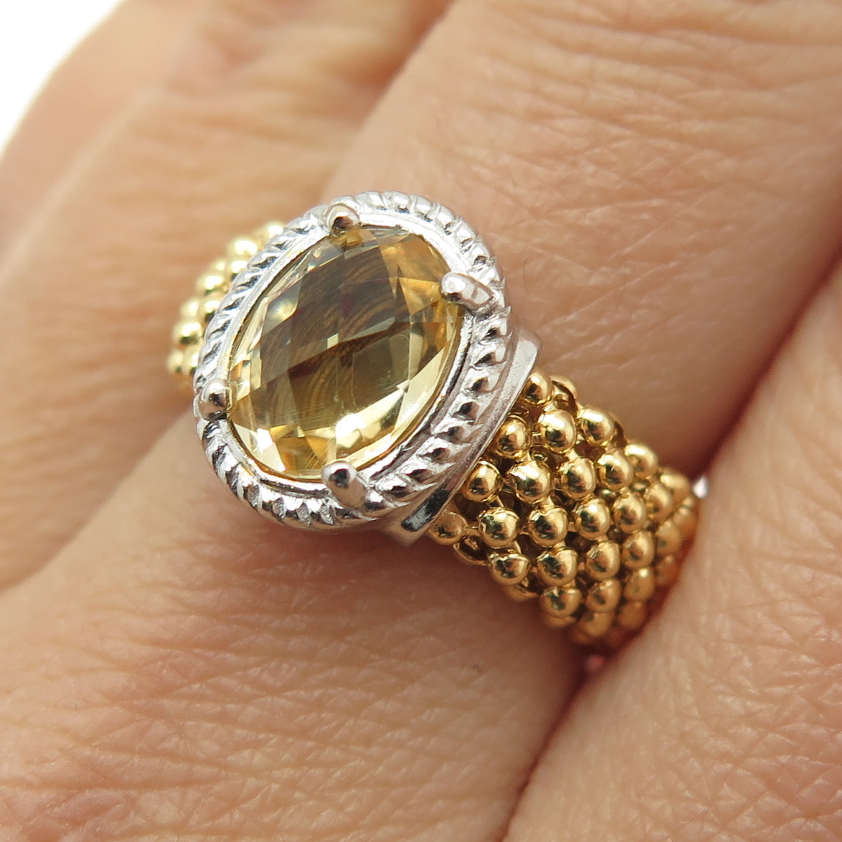 925 Sterling Silver 1/10 14K Gold Filled Italy Citrine Gem Popcorn Ring Size 9