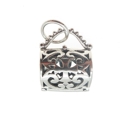 925 Sterling Silver Vintage Lady's Bag Ornate Locket Pendant