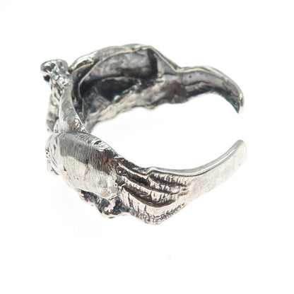 925 Sterling Silver Vintage Hippo Modernist Oxidized Adjustable Bracelet 6.25"