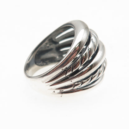 Ted Ott 925 Sterling Silver Vintage Italy Modernist 5-Row Oxidized Ring Size 8