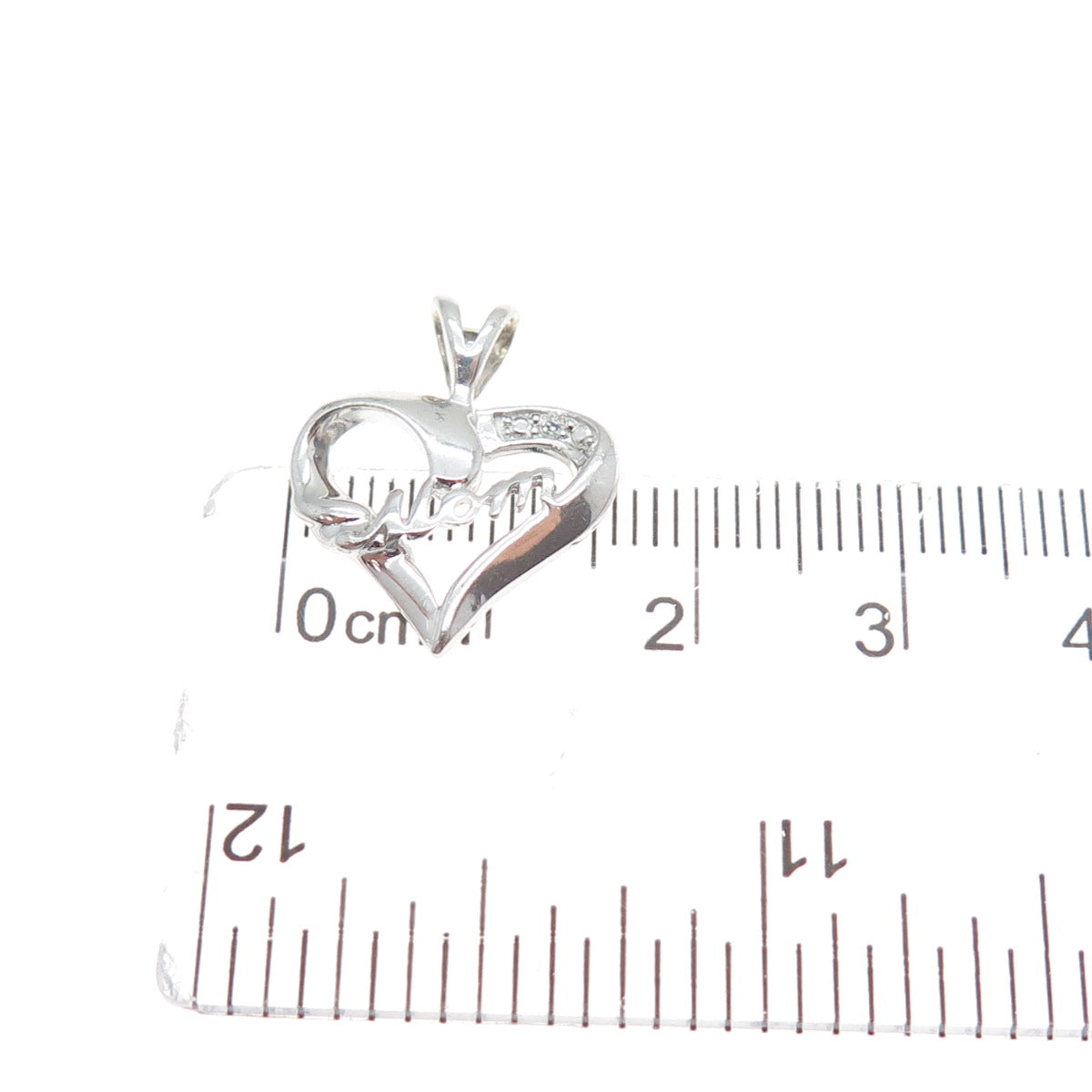 RJ GRAZIANO 925 Sterling Silver Round-Cut C Z Mom Heart Minimalist Charm Pendant