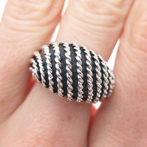 925 Sterling Silver Vintage Modernist Ribbed Dome Oxidized Ring Size 6.75