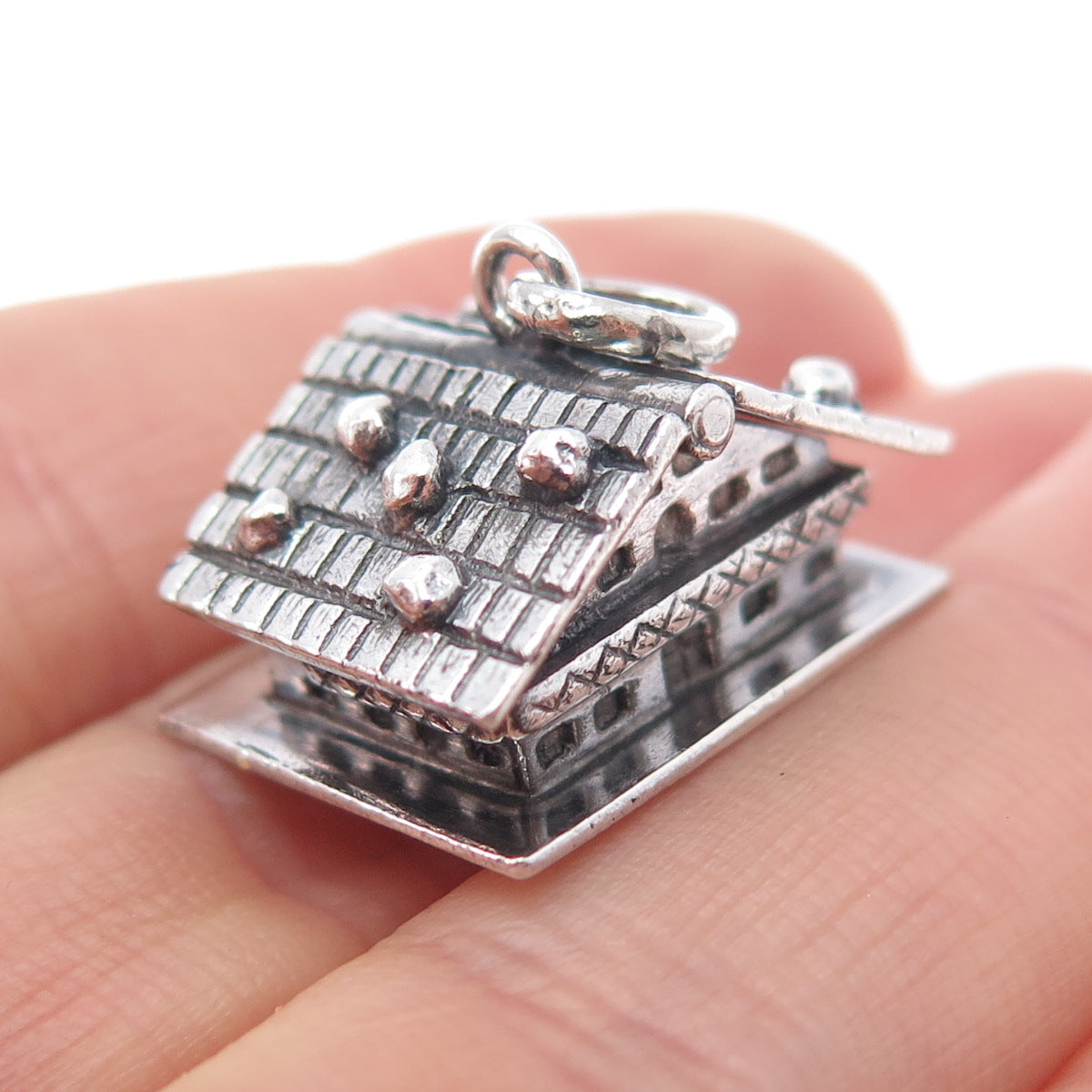 CAMPOBASSO 800 Silver Antique Art Deco European Articulated House Charm Pendant