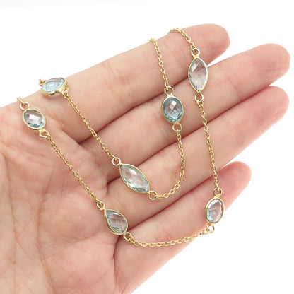 925 Sterling Silver Gold Plated Vintage Real Blue Topaz By The Yard Necklace 34"