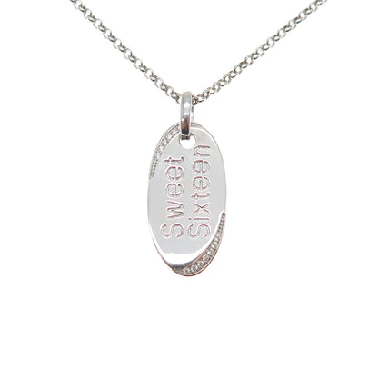 925 Sterling Silver Round-Cut C Z Sweet Sixteen Tag Rolo Chain Necklace 20"