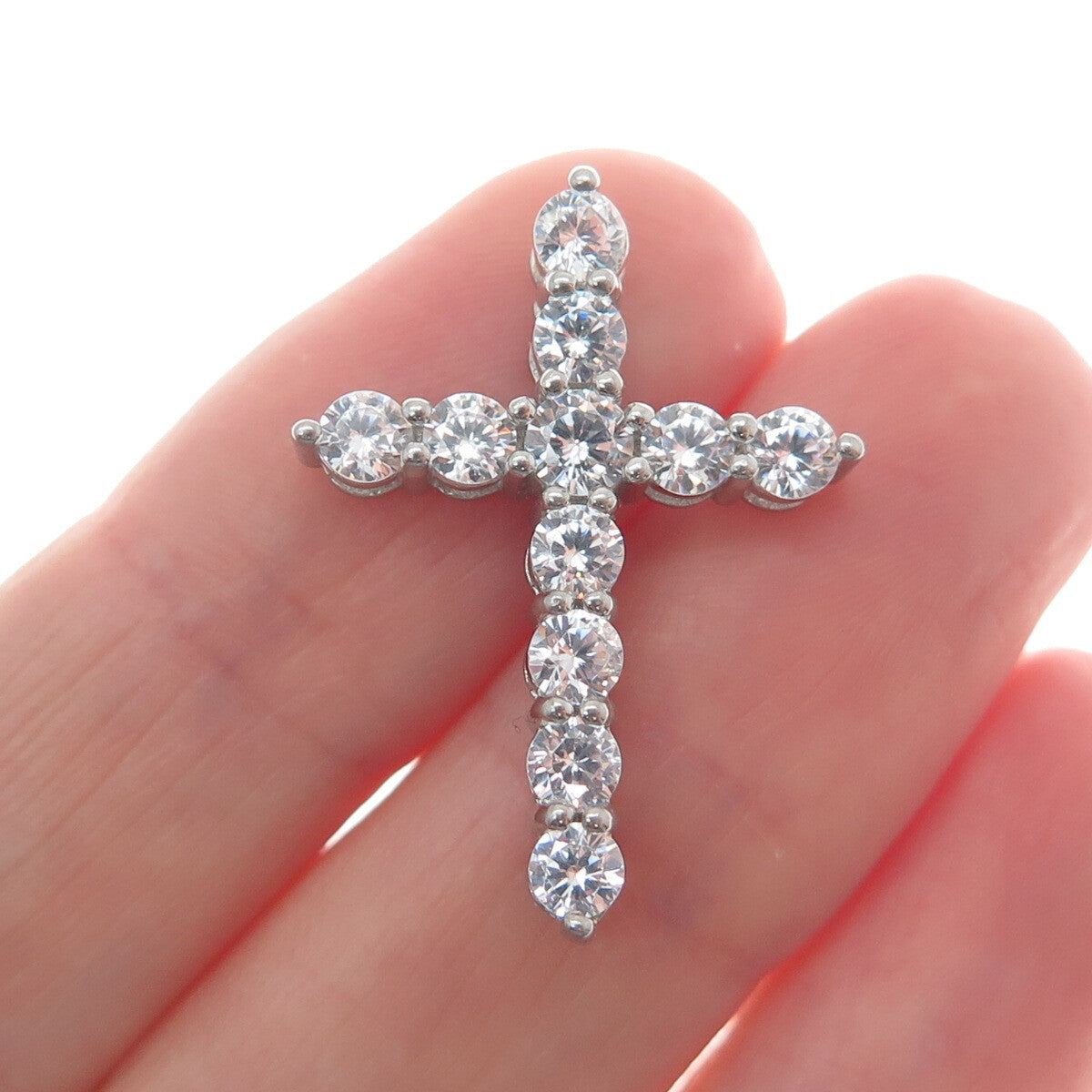 925 Sterling Silver Round-Cut Shaped C Z Cross Pendant