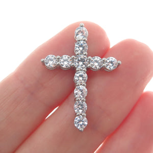 925 Sterling Silver Round-Cut Shaped C Z Cross Pendant