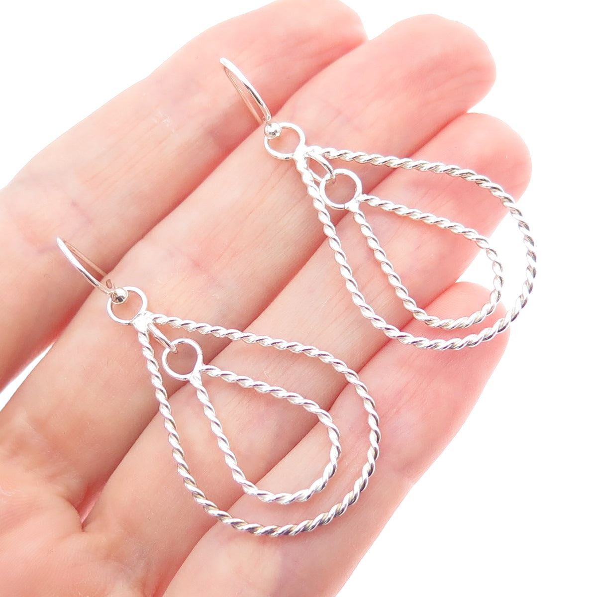 925 Sterling Silver Vintage Modernist Twisted Teardrop Dangle Earrings