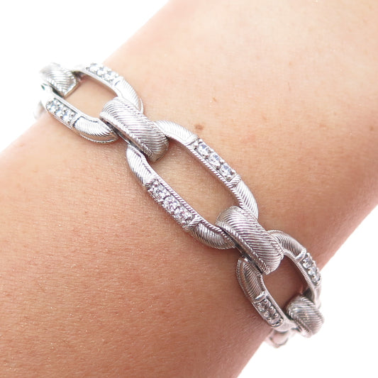 JUDITH RIPKA 925 Sterling Silver Round-Cut C Z Paperclip Link Bracelet 6.5"