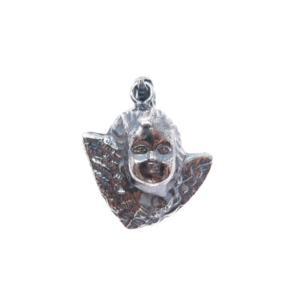 925 Sterling Silver Vintage Cherub Oxidized Minimalist Charm Pendant
