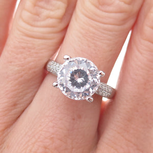 Dee Berkle 925 Sterling Silver Round-Cut C Z Engagement Ring Size 7