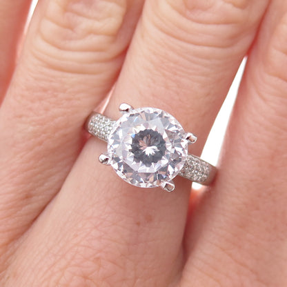 Dee Berkle 925 Sterling Silver Round-Cut C Z Engagement Ring Size 7