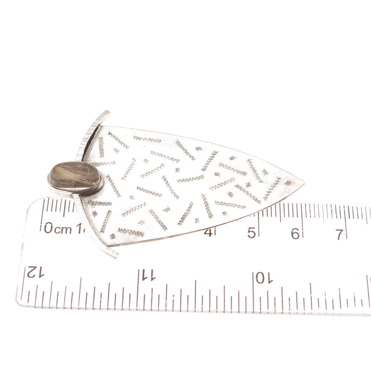 Elizabeth Nowers 925 Sterling Vintage Real Rutilated Quartz Modernist Pin Brooch